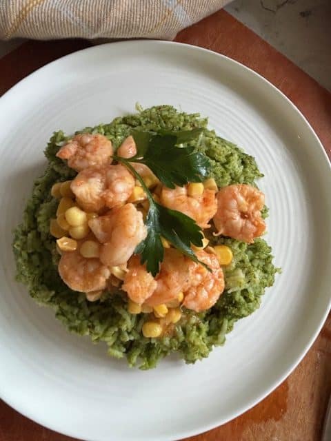 Pesto Sauce with Shrimp and Rice